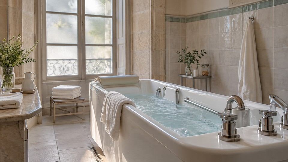 Baignoire individuelle dans une salle de soins thermaux — illustration