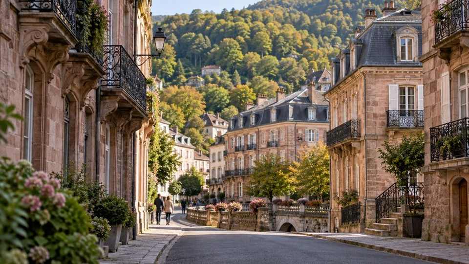 Façades et balcons d’une ville thermale vosgienne — illustration
