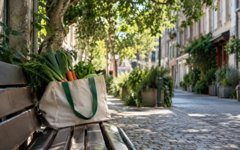 Sac de courses dans une rue