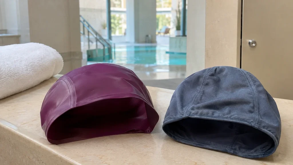 Bonnets de bain au vestiaire thermal