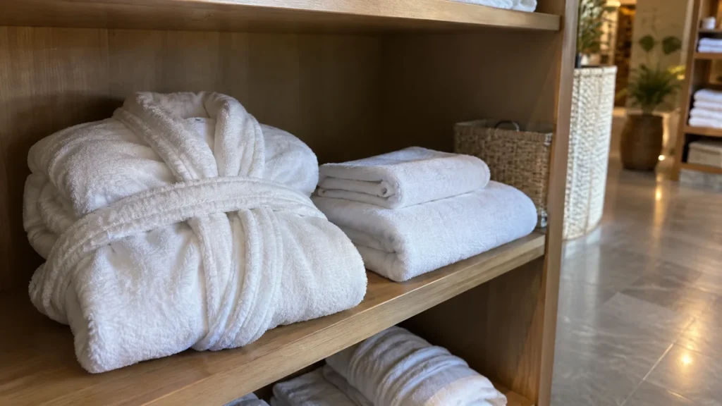 Peignoir et serviettes prêts aux thermes