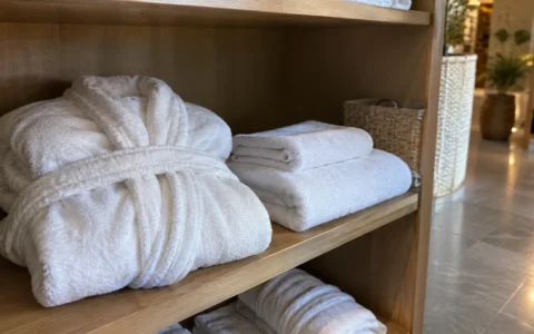 Peignoir et serviettes prêts aux thermes