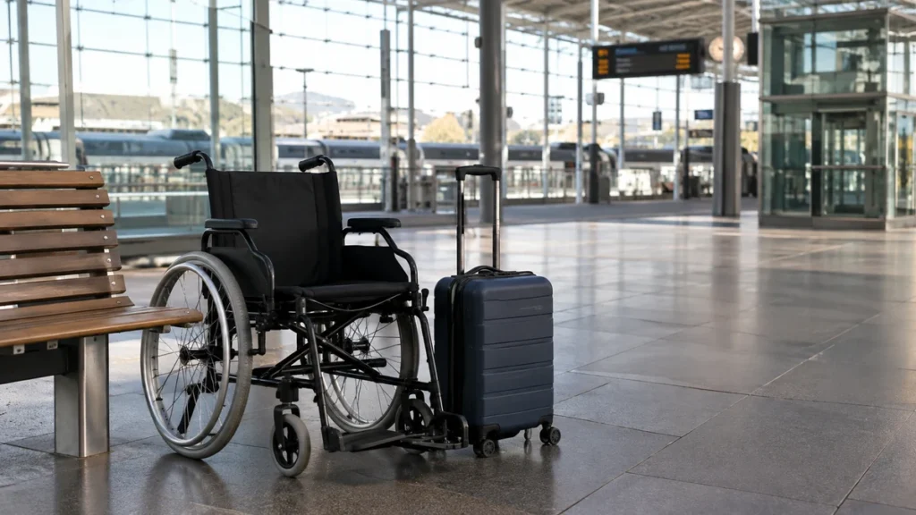 Fauteuil roulant dans une gare