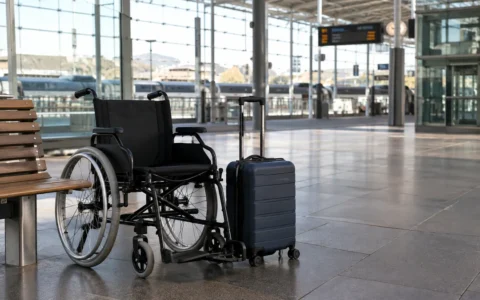 Fauteuil roulant dans une gare