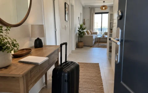 Entrée d’un appartement avec une valise