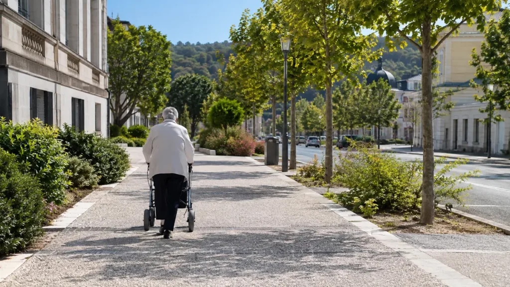 Déplacement avec un déambulateur en ville