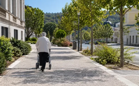 Déplacement avec un déambulateur en ville