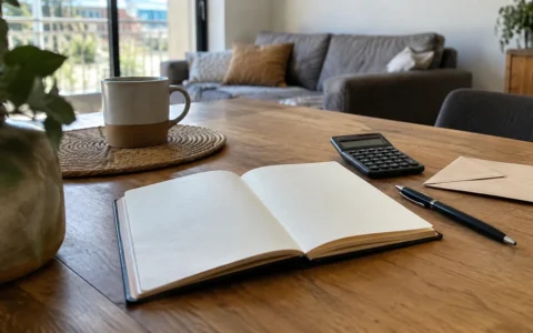 Carnet et calculatrice pour un séjour