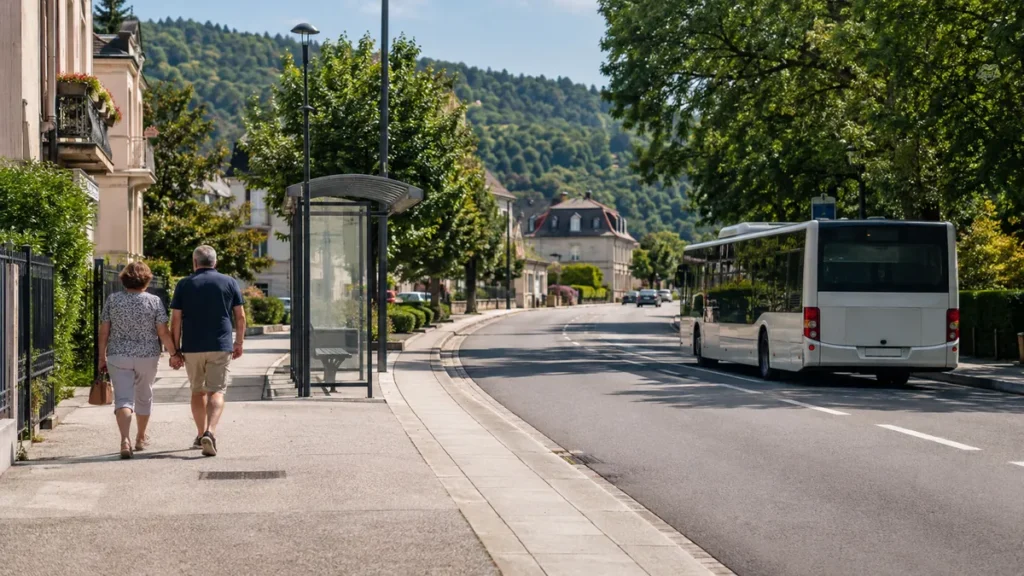 Déplacement à pied en ville thermale